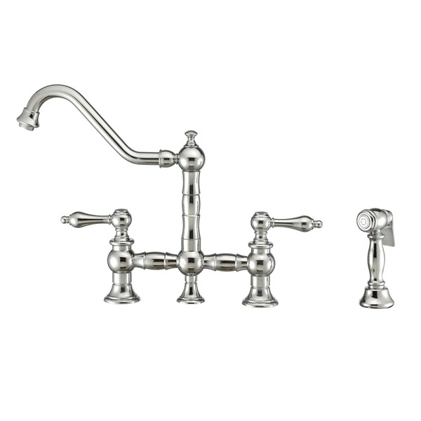 Whitehaus Bridge Faucet W/ Long Traditional Swivel Spout, Lvr Handles And Brass S WHKBTLV3-9201-NT-C